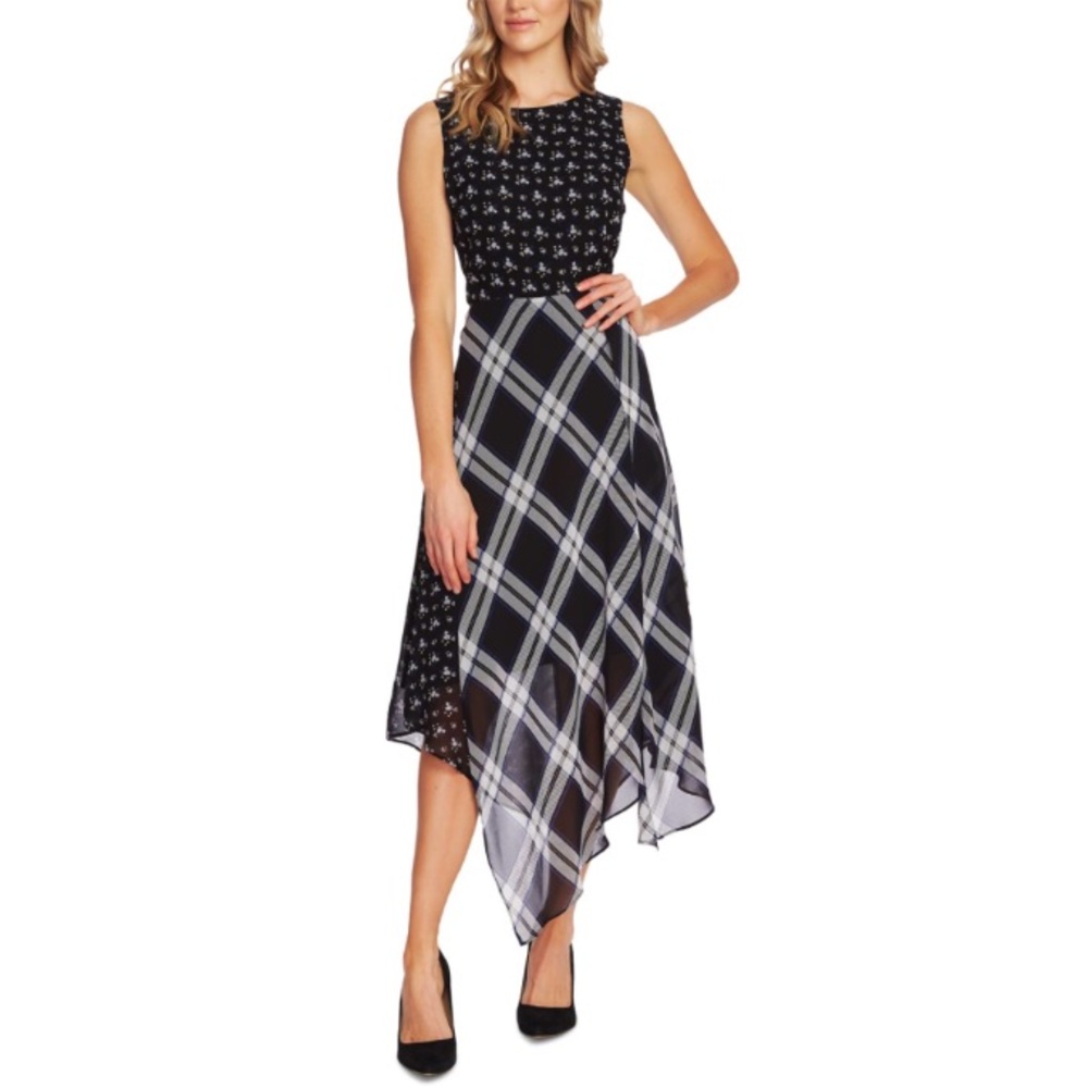 Vince Camuto Handkerchief Hem Mix Pattern Dress Size 2